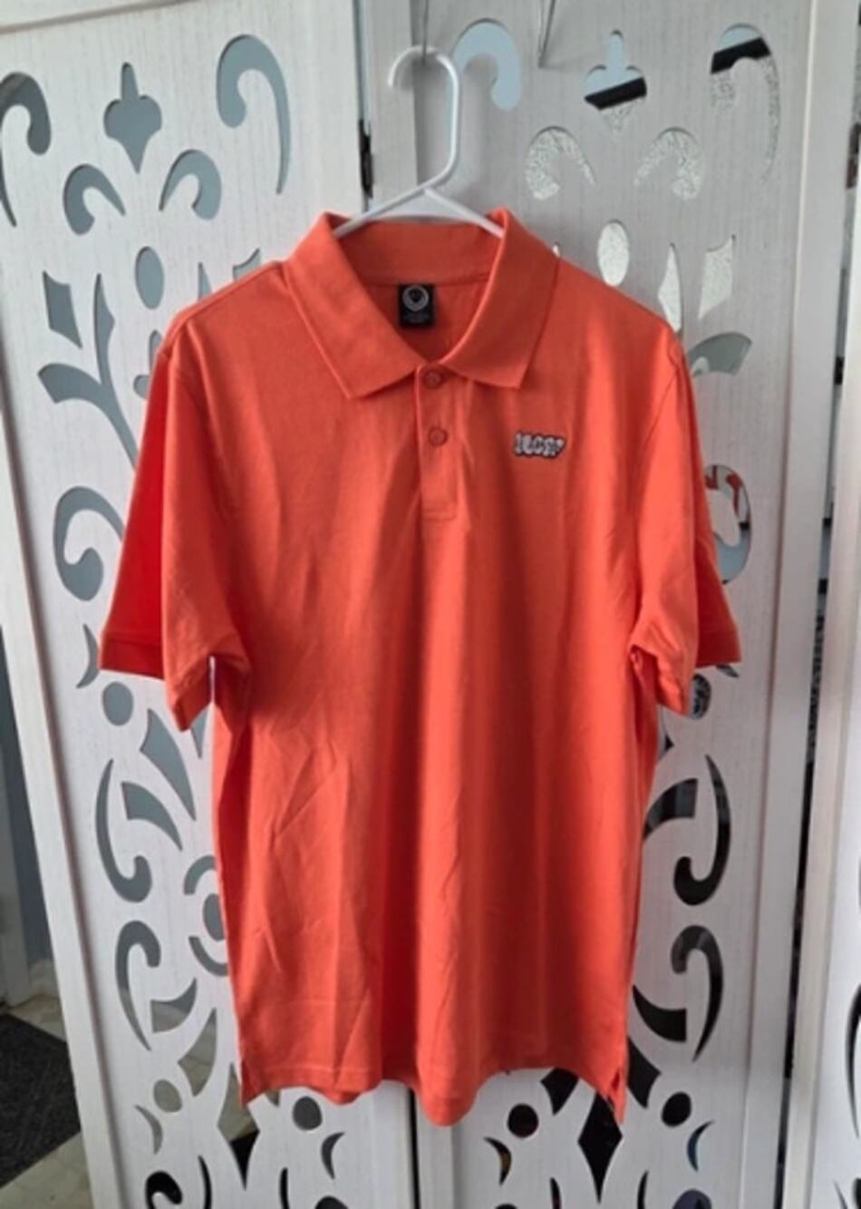 NEFF Mens Polo Shirt Medium Coral Orange Embroidered Logo Short Sleeve Skate NEW